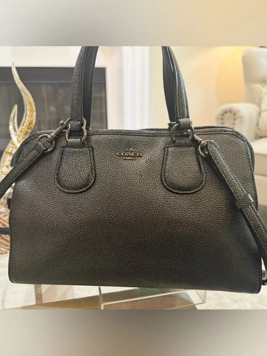 Coach Black Pebbled Leather Satchel with Detachable Strap - Picture 7 of 16